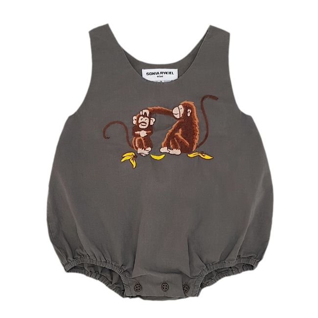 Marque bébé chic - Barboteuse RYKIEL BÉBÉ fille 3 mois kaki motif singes d'occasion
