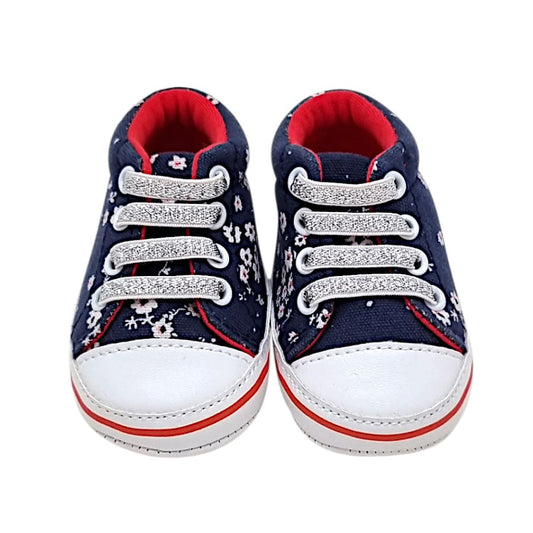 Baskets bébé fille bleu marine imprimé fleuri, taille 1 mois, marque IKKS - seconde main premium