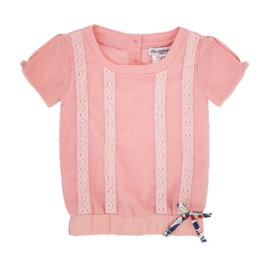 Blouse manches courtes bébé fille rose, taille 6 mois, marque Bleu comme Gris - seconde main haut de gamme