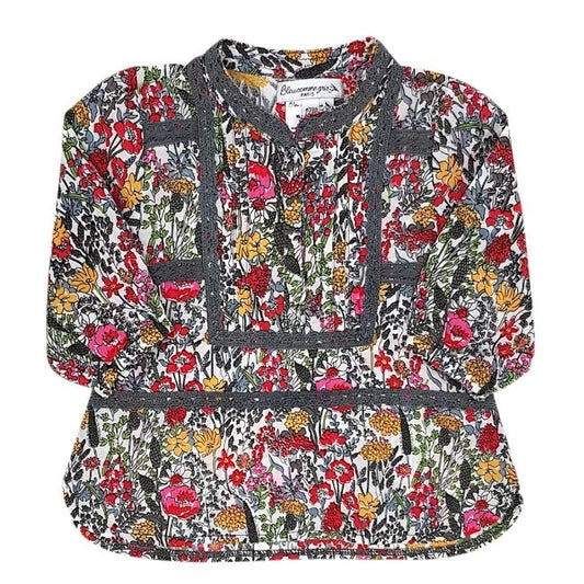 Blouse bébé fille vert kaki motif floral, taille 12 mois, marque Bleu comme Gris - seconde main haut de gamme