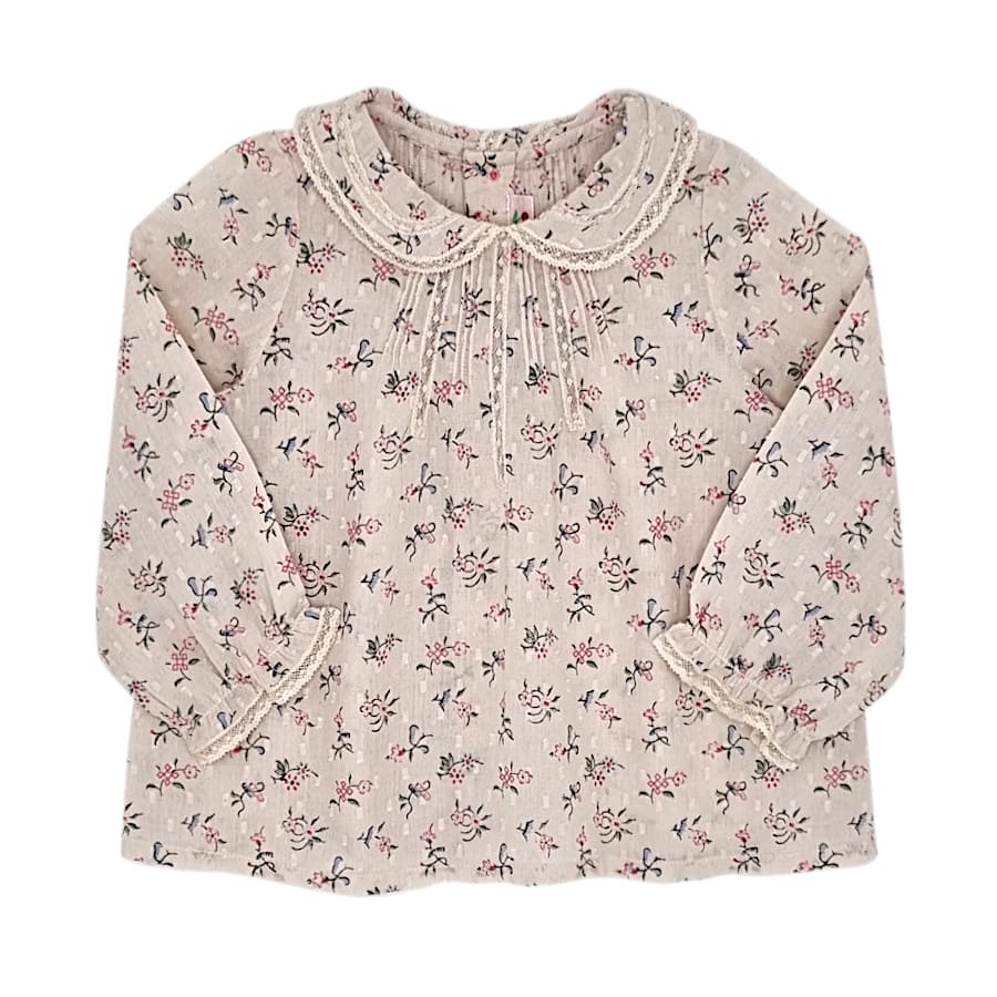 Blouse bébé fille beige à col Claudine, taille 12 mois, marque Bonpoint - seconde main haut de gamme