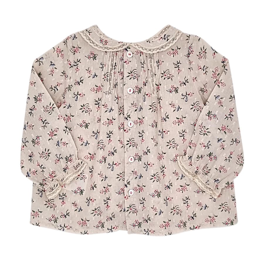 Blouse bébé fille beige à col Claudine, taille 12 mois, marque Bonpoint - seconde main haut de gamme