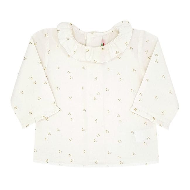 Blouse bébé fille écrue motif cerises, taille 6 mois, marque Bonpoint - seconde main haut de gamme