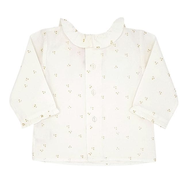 Blouse bébé fille écrue motif cerises, taille 6 mois, marque Bonpoint - seconde main haut de gamme