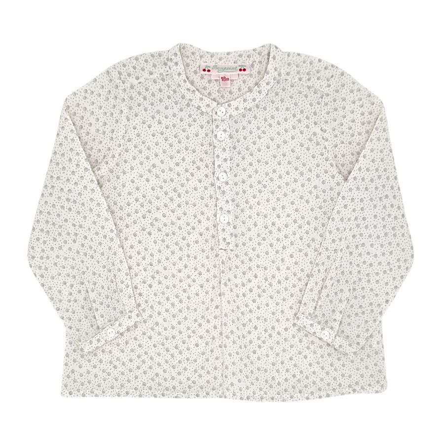 Blouse bébé fille écrue imprimé à col mao, taille 18 mois, marque Bonpoint - seconde main haut de gamme