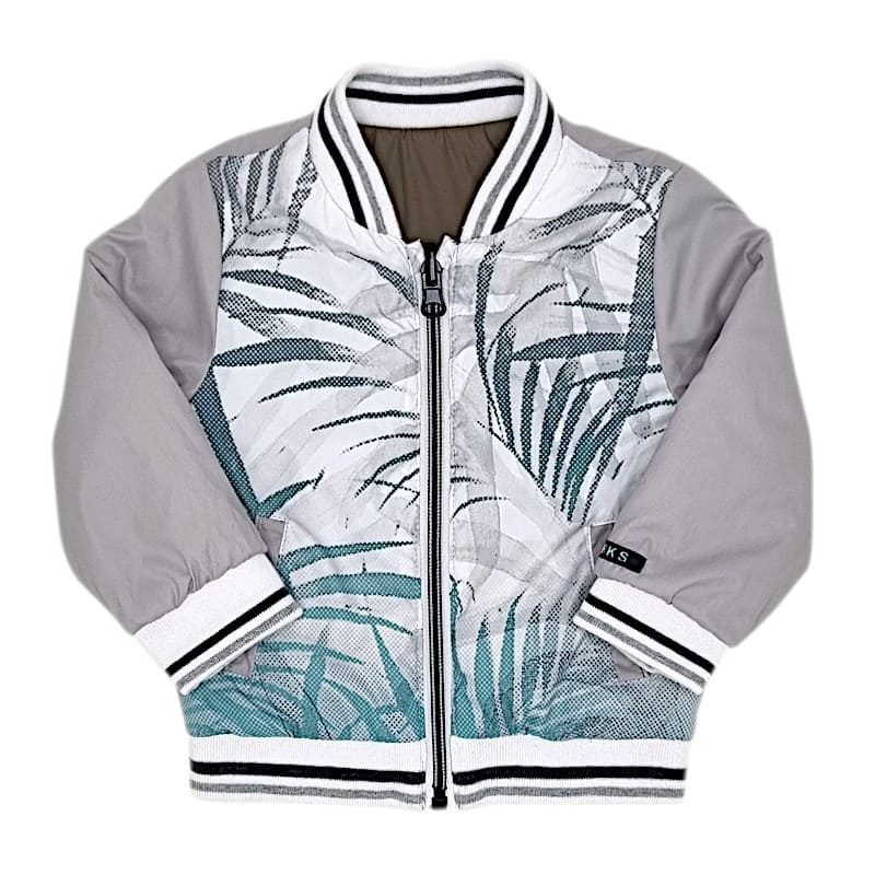 Blouson bébé garçon réversible gris/kaki, taille 12 mois, marque IKKS - seconde main premium