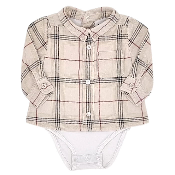 Body chemise bébé garçon beige à carreaux, taille 1 mois, marque Burberry - seconde main luxe