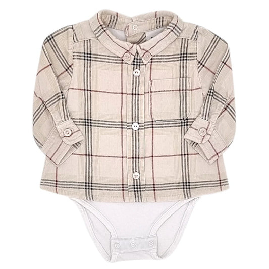 Body chemise bébé garçon beige à carreaux, taille 1 mois pour bébé fille, marque Burberry - seconde main luxe