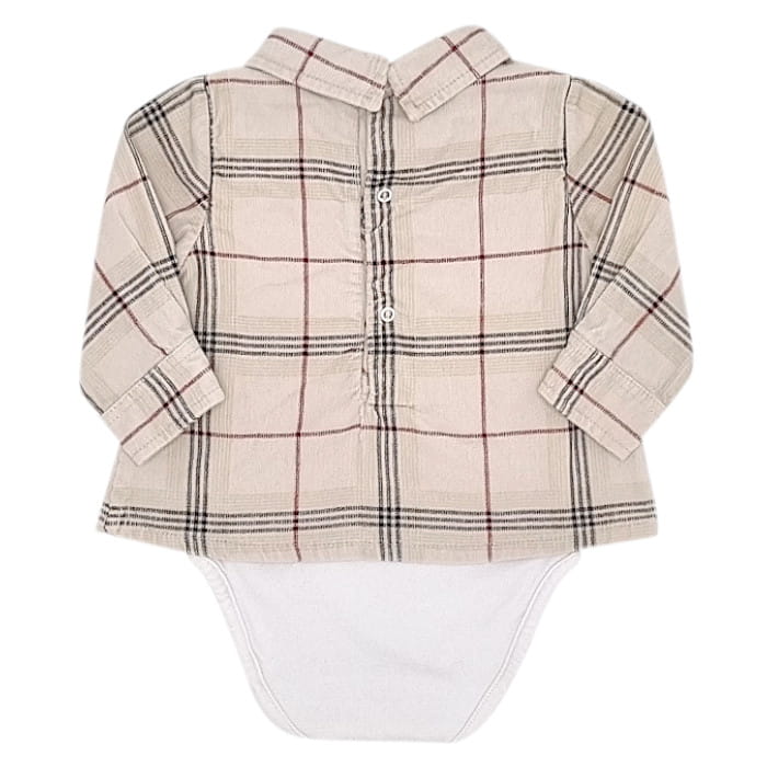 Body chemise bébé garçon beige à carreaux, taille 1 mois, marque Burberry - seconde main luxe