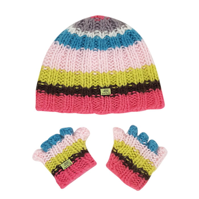 Bonnet et mitaines bébé fille multicolore, taille 0-3 mois, marque Lili Gaufrette - seconde main premium