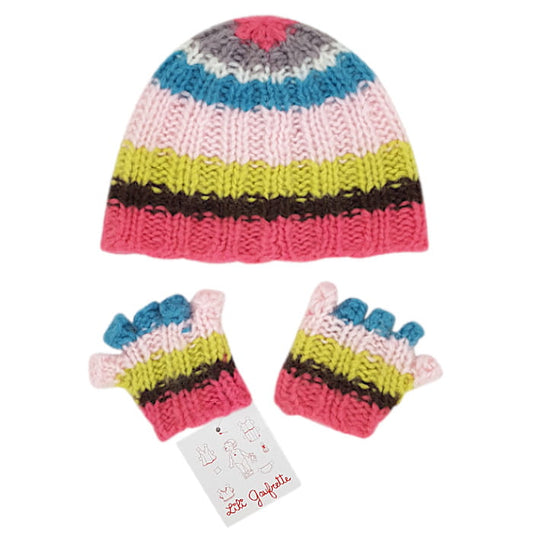 Bonnet coloré LILI GAUFRETTE bébé fille 0-3 mois et mitaines assorties
