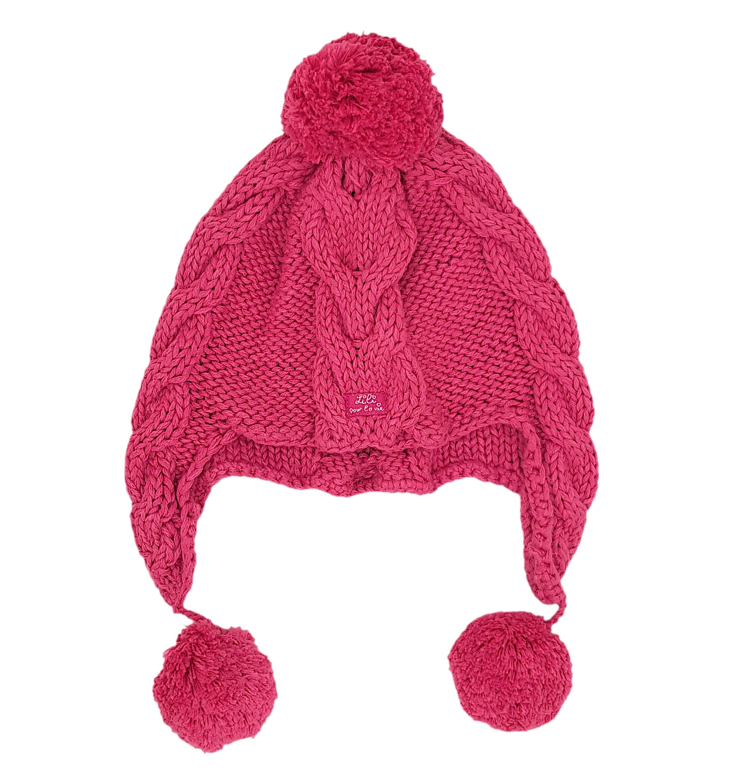 Bonnet bébé fille rose à torsades, taille 12-18 mois, marque Lili Gaufrette - seconde main premium