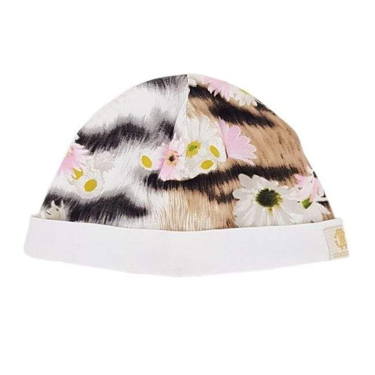 Bonnet bébé fille blanc motif floral, taille 9 mois, marque Roberto Cavalli - seconde main luxe