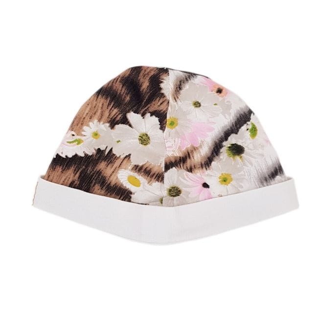 Bonnet bébé fille blanc motif floral, taille 9 mois, marque Roberto Cavalli - seconde main luxe