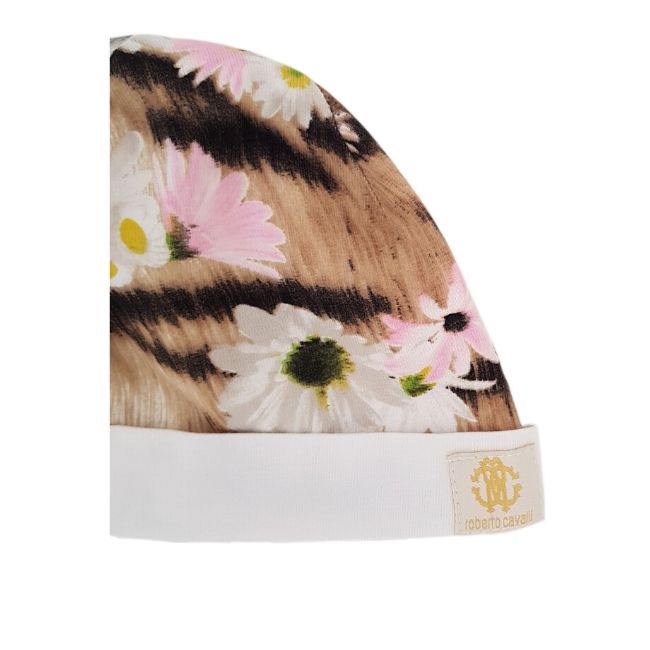 Bonnet bébé fille blanc motif floral, taille 9 mois, marque Roberto Cavalli - seconde main luxe