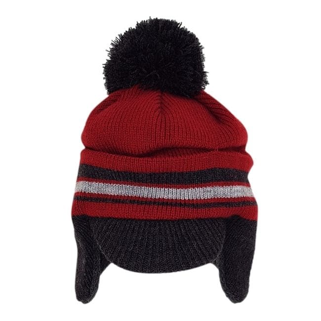 Bonnet bébé garçon rouge/gris à pompon, taille 0-3 mois, marque IKKS - seconde main premium