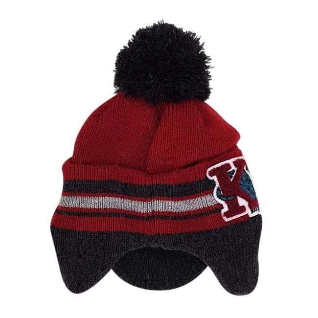 Bonnet bébé garçon rouge/gris à pompon, taille 0-3 mois, marque IKKS - seconde main premium