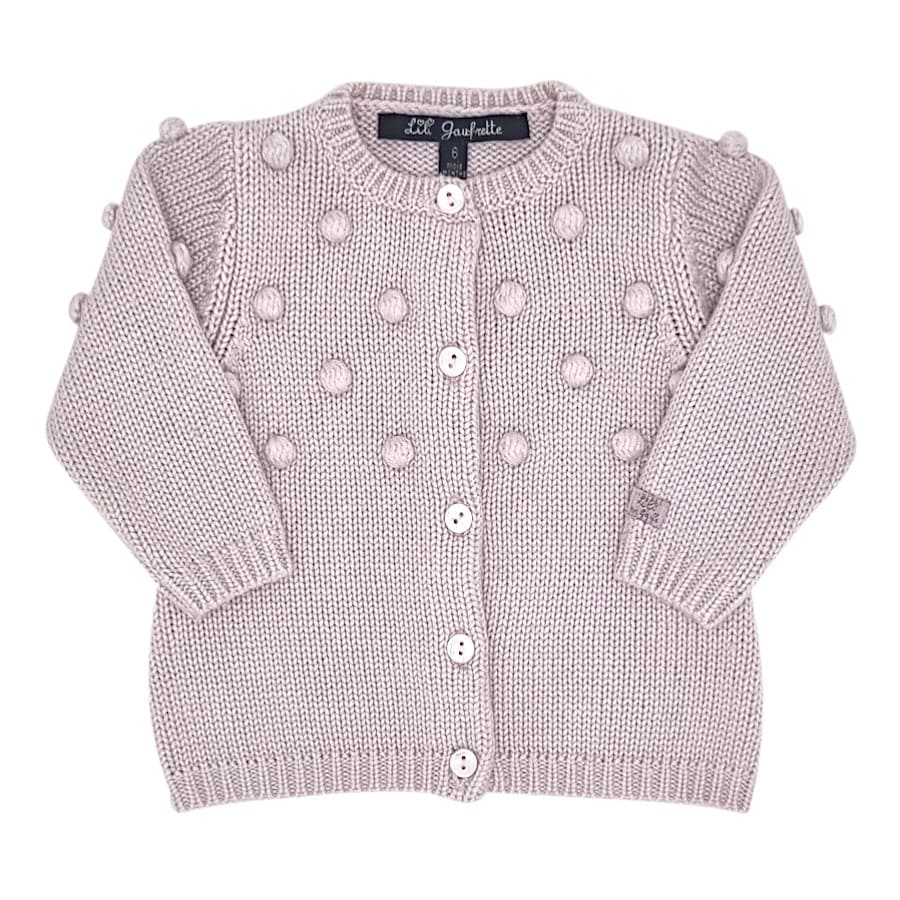 Cardigan bébé fille parme à pompon, taille 6 mois, marque Lili Gaufrette - seconde main premium