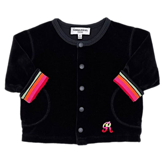 Cardigan bébé fille en velours noir, taille 6 mois, marque Sonia Rykiel - seconde main luxe