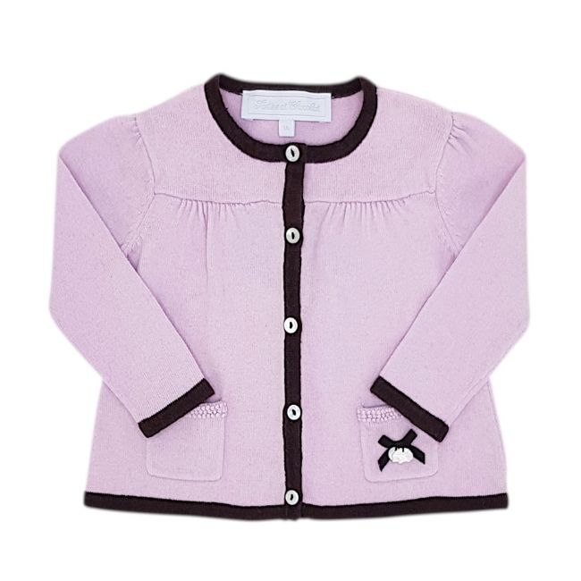 Cardigan bébé fille parme en coton et cachemire, taille 12 mois, marque Tartine et Chocolat - seconde main haut de gamme