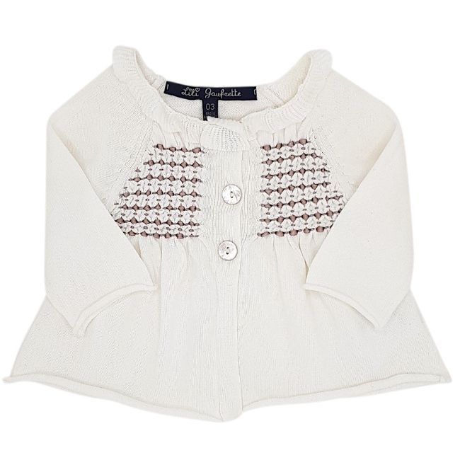 Cardigan bébé fille LILI GAUFRETTE d'occasion 3 mois écru à smocks