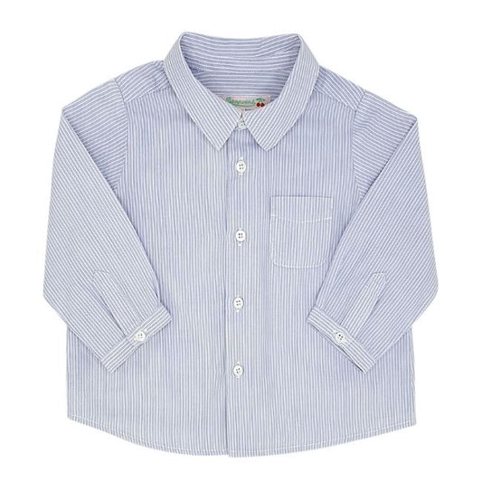Chemise rayée bébé garçon bleu/blanc en coton, taille 6 mois, marque Bonpoint - seconde main haut de gamme