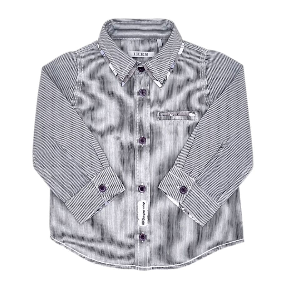 Chemise bébé garçon grise à rayures, taille 12 mois, marque IKKS - seconde main premium