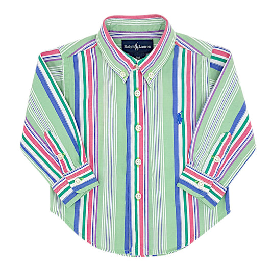 Chemise bébé garçon à rayures multicolores, taille 9 mois, marque Ralph Lauren - seconde main luxe