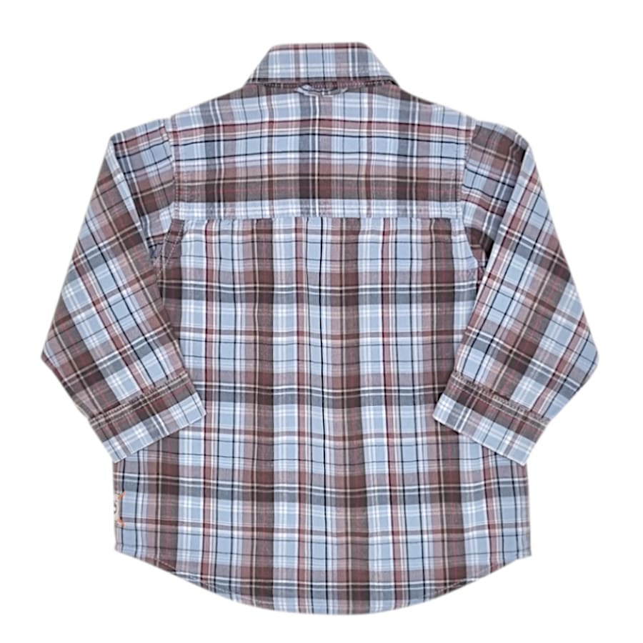 Chemise bébé garçon à carreaux bleu/brun, taille 9 mois, marque Timberland - seconde main premium
