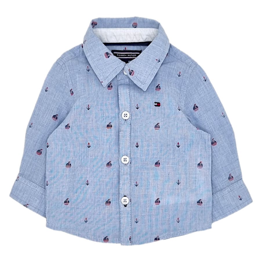 Chemise bébé garçon bleue en coton, taille 1 mois, marque Tommy Hilfiger - seconde main luxe