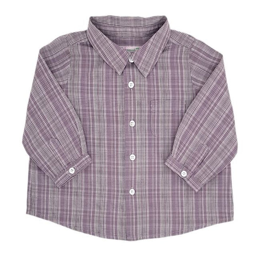 Chemise bébé garçon motif tartan taupe/gris, taille 6 mois, marque Bonpoint - seconde main haut de gamme