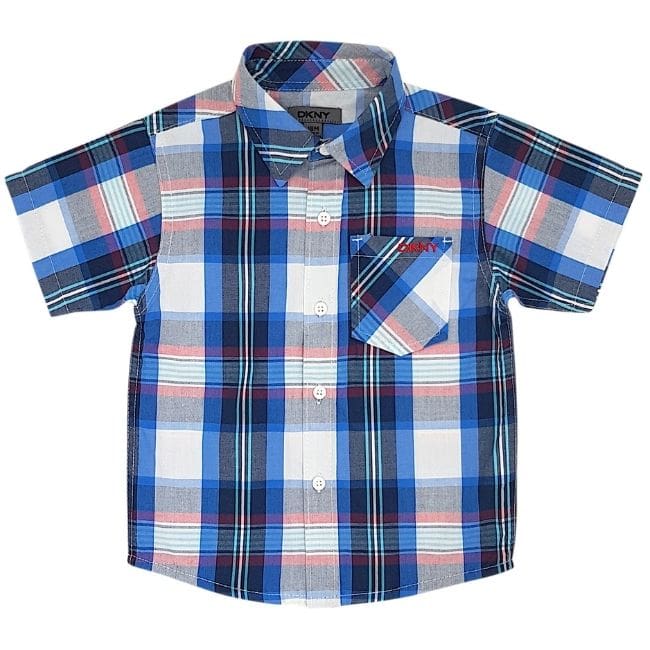 Chemise manches courtes bébé garçon à carreaux multicolores, taille 18 mois, marque DKNY - seconde main premium