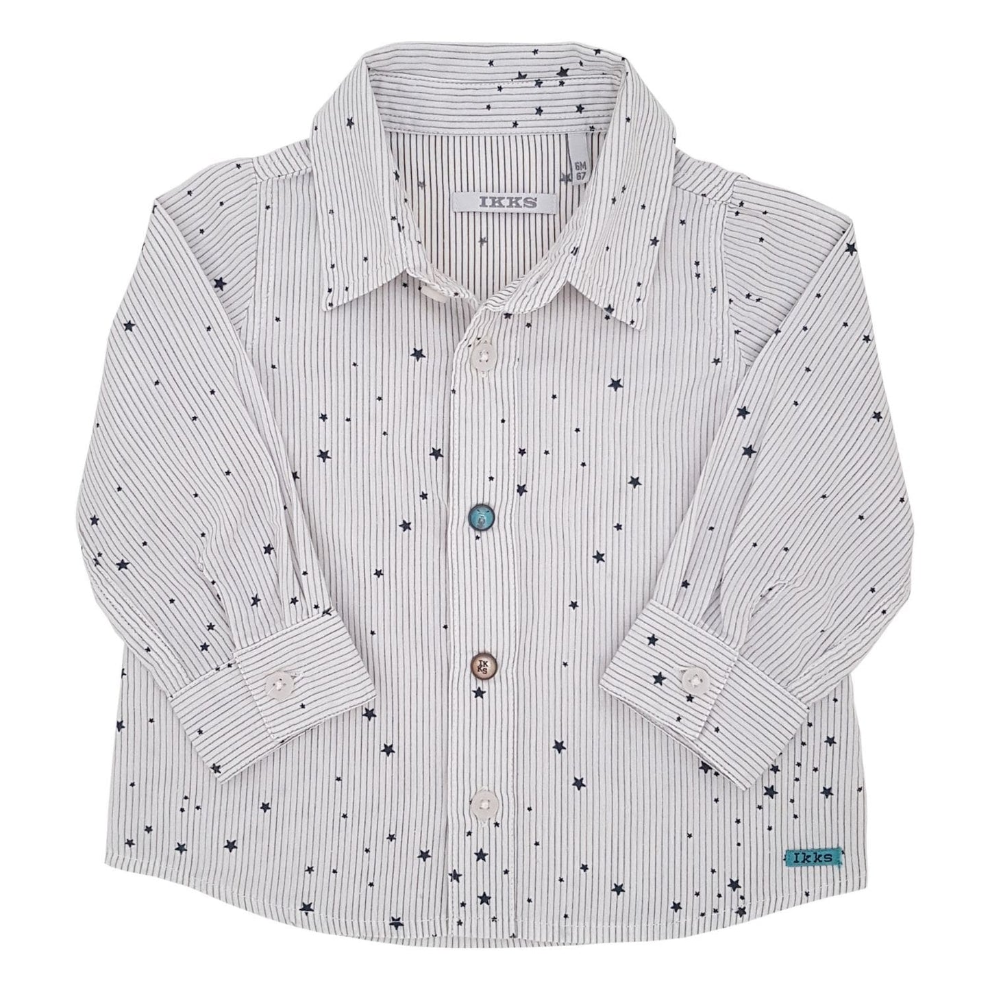 Chemise bébé garçon blanche motif étoiles, taille 6 mois, marque IKKS - seconde main premium