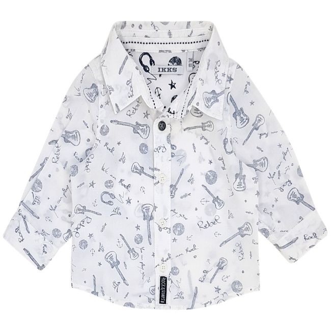 Chemise bébé garçon blanc/gris motif musique, taille 3 mois, marque IKKS - seconde main premium