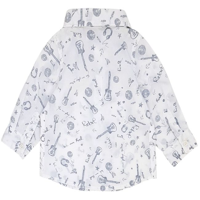 Chemise bébé garçon blanc/gris motif musique, taille 3 mois, marque IKKS - seconde main premium