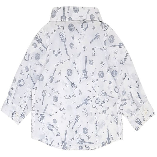 Chemise IKKS bébé garçon 3 mois blanche motif musique manches longues