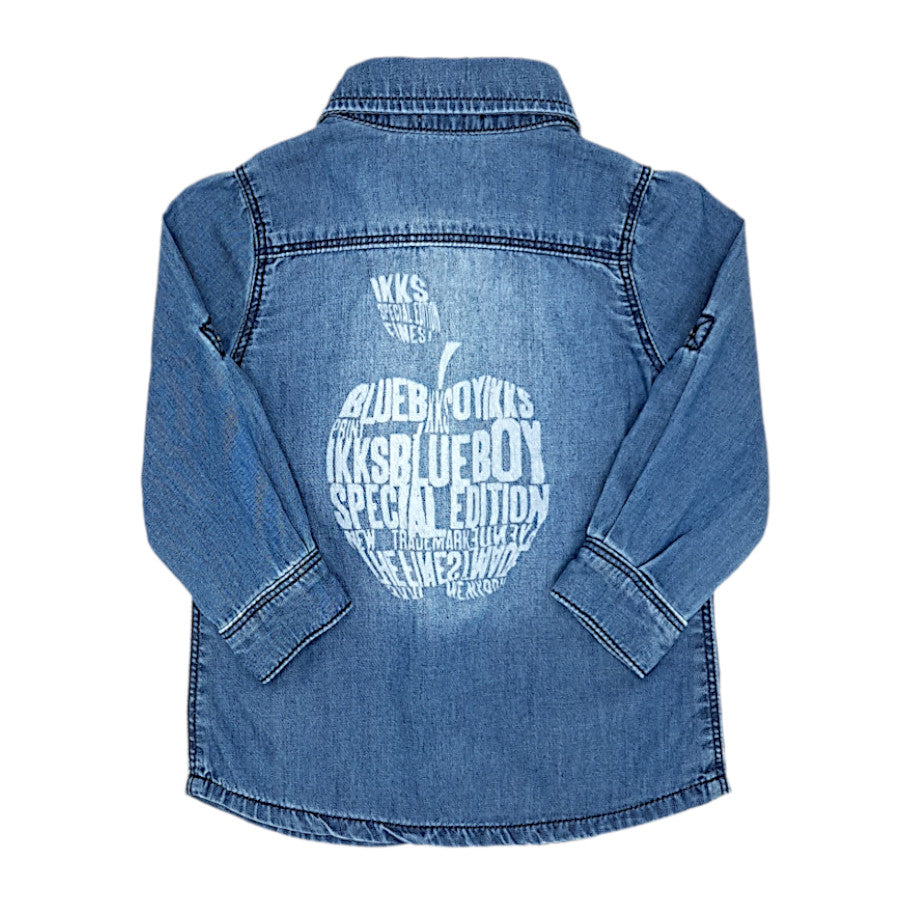 Chemise bébé garçon en jean bleu effet usé, taille 6 mois, marque IKKS - seconde main premium