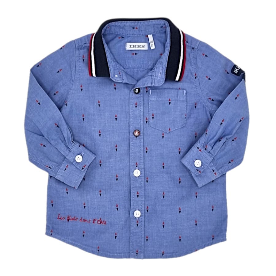 Chemise bébé garçon bleue imprimée, taille 6 mois, marque IKKS - seconde main premium