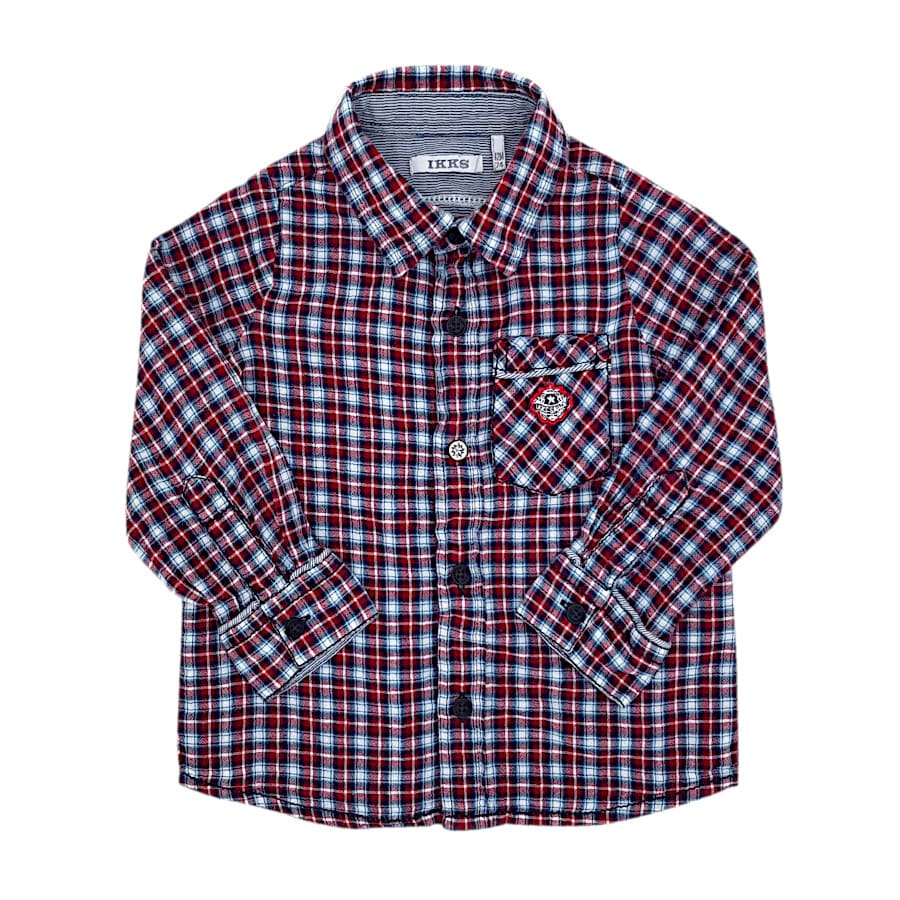 Chemise bébé garçon motif tartan rouge/bleu, taille 12 mois, marque IKKS - seconde main premium