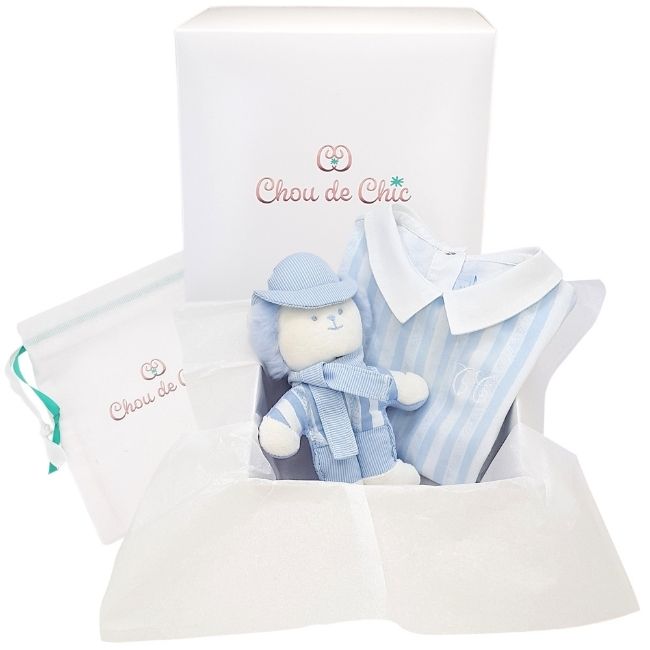 Coffret de naissance bébé garçon - état neuf - Combinaison courte 3 mois et peluche TARTINE ET CHOCOLAT