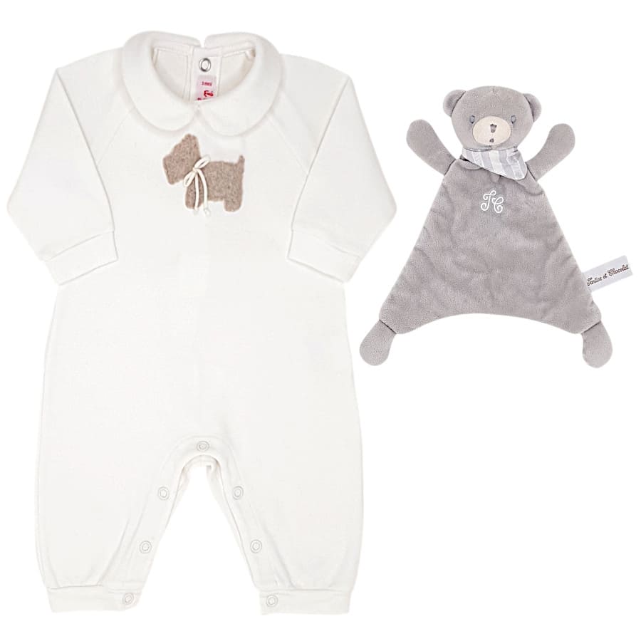 Combinaison IL GUFO bébé 3 mois écru et doudou TARTINE ET CHOCOLAT gris