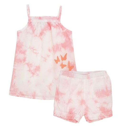 Ensemble bébé fille blouse et short rose/blanc, taille 9 mois, marque DKNY - seconde main premium