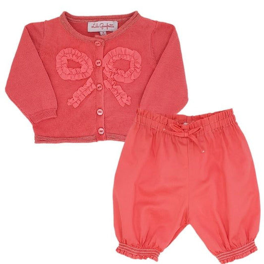 Ensemble rose bébé fille 3 mois LILI GAUFRETTE - Cardigan et pantalon bouffant