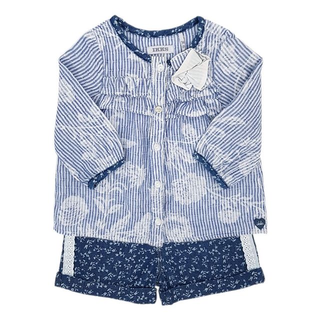 Ensemble bébé fille motif fleurs et rayures IKKS 3 mois en coton bleu