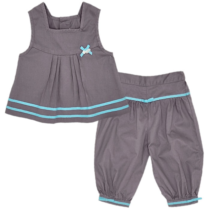 Ensemble bébé fille seconde main Tartine et Chocolat 18 mois bicolore taupe et turquoise