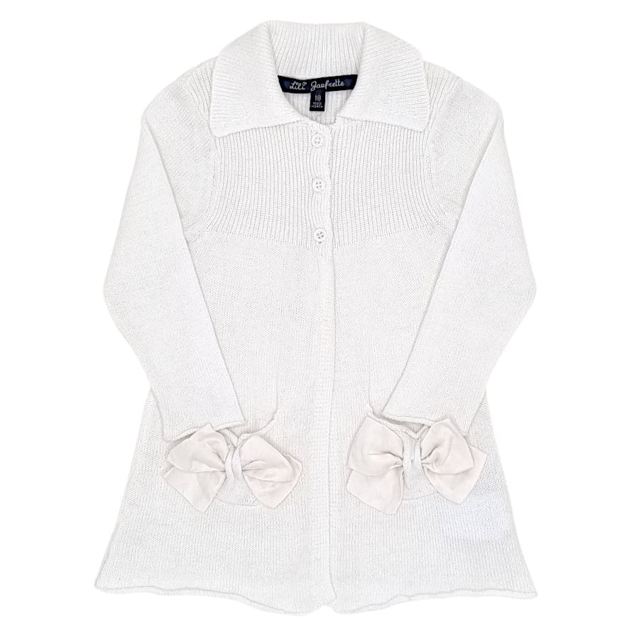 Gilet long bébé fille blanc à nœuds, taille 18 mois, marque Lili Gaufrette - seconde main premium
