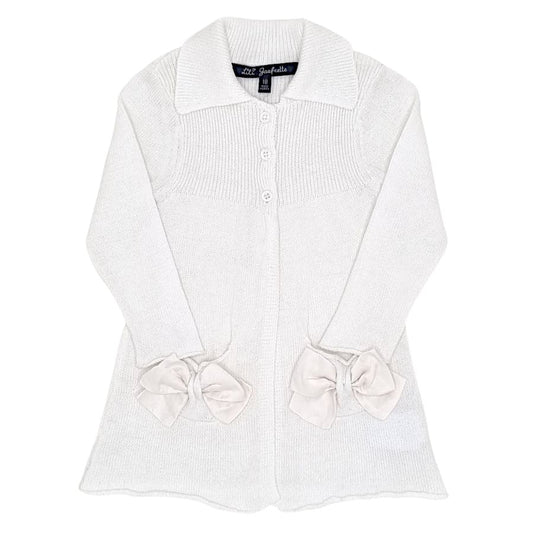 Gilet long bébé fille blanc à nœuds, taille 18 mois, marque Lili Gaufrette - seconde main premium