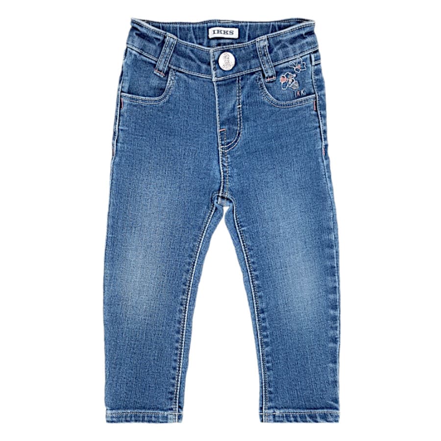 Vêtement bébé fille seconde main - Jean IKKS 12 mois en denim bleu délavé