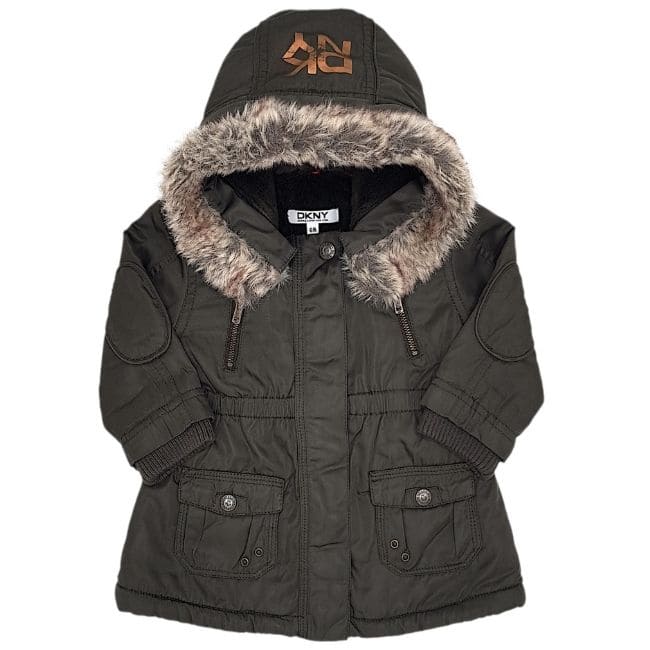 Parka bébé fille DKNY kaki fourrée 6 mois, vêtement seconde main de marque premium