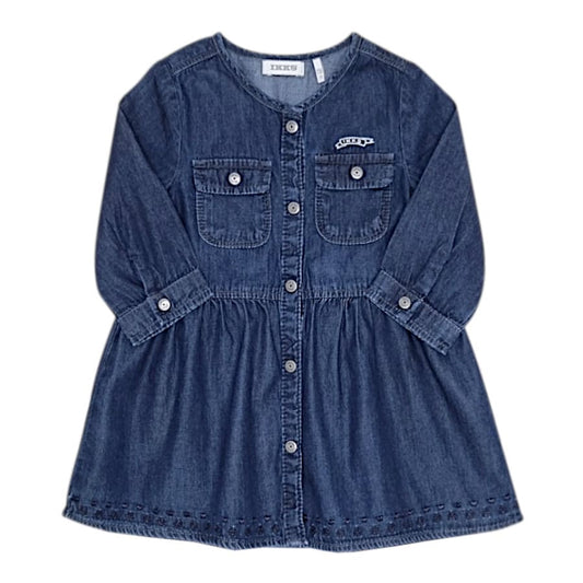 Robe bébé fille en jean bleu brut, taille 12 mois, marque IKKS - seconde main premium